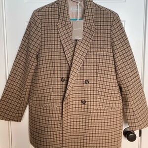 NWT The ReWool Classic Double-Breasted Heritage Beige Houndstooth Blazer size 12
